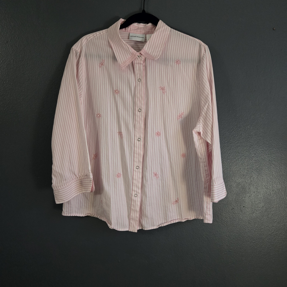 Alfred Dunner Pink Embroidered Floral Grandmacore Button Up Shirt Size 18